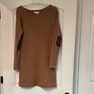 Brown Ribbed Knit Dress with Elbow Patches
